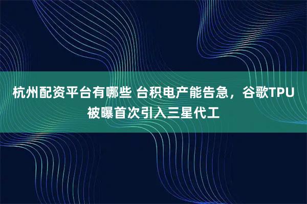 杭州配资平台有哪些 台积电产能告急，谷歌TPU被曝首次引入三星代工